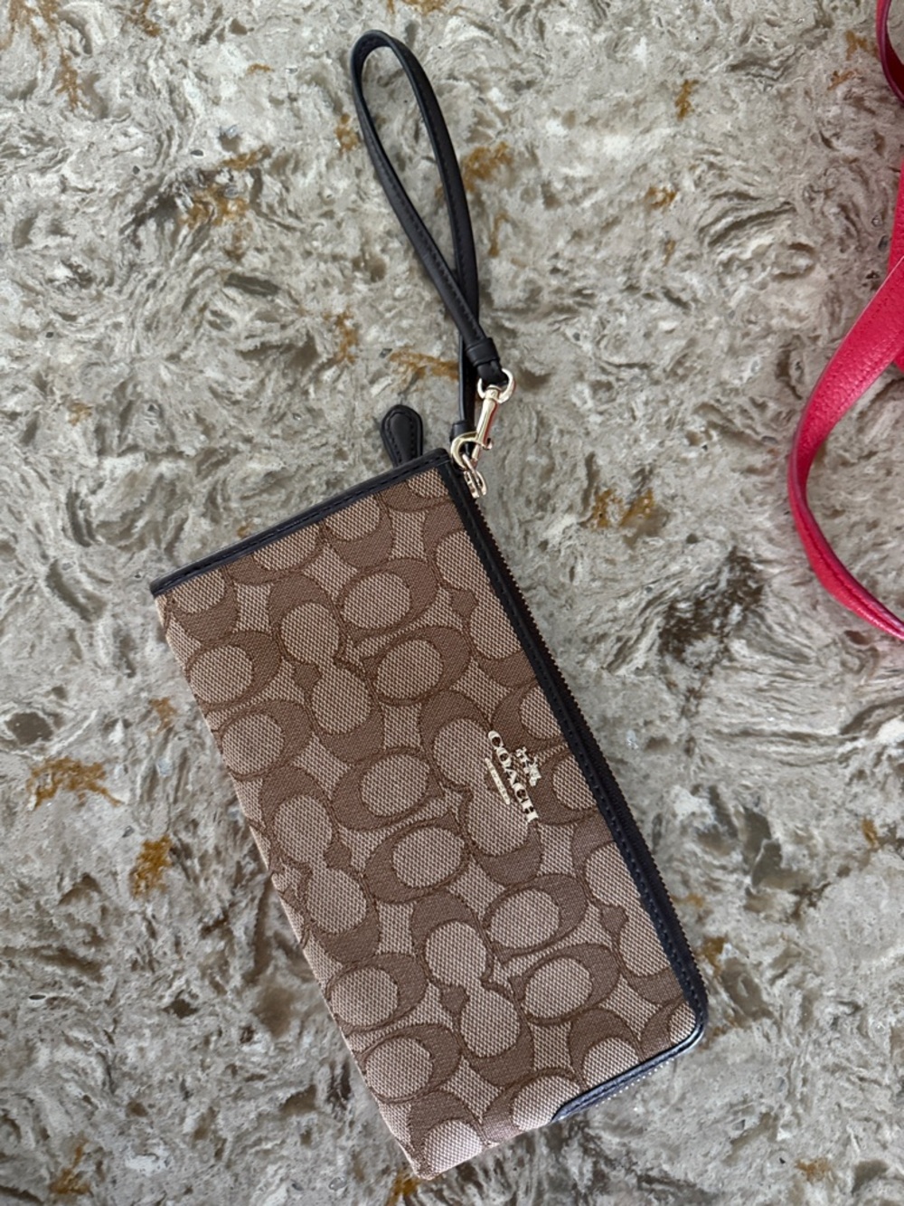 Coach Signature Canvas Wristlet in Brown and Tan